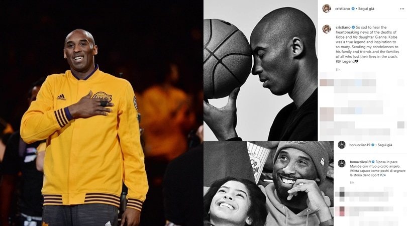 Kobe Bryant, Ronaldo: "Notizia straziante". Dybala: "Fonte di ispirazione"