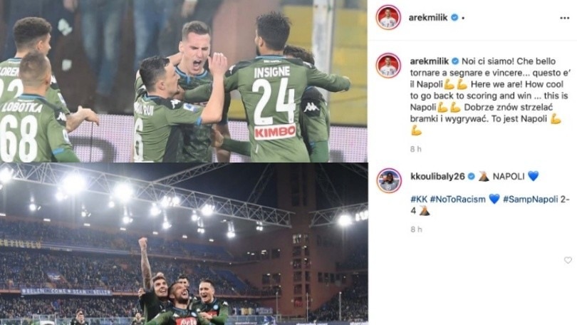 Da Koulibaly a Politano: il Napoli fa festa anche sui social dopo il 4-2 alla Sampdoria