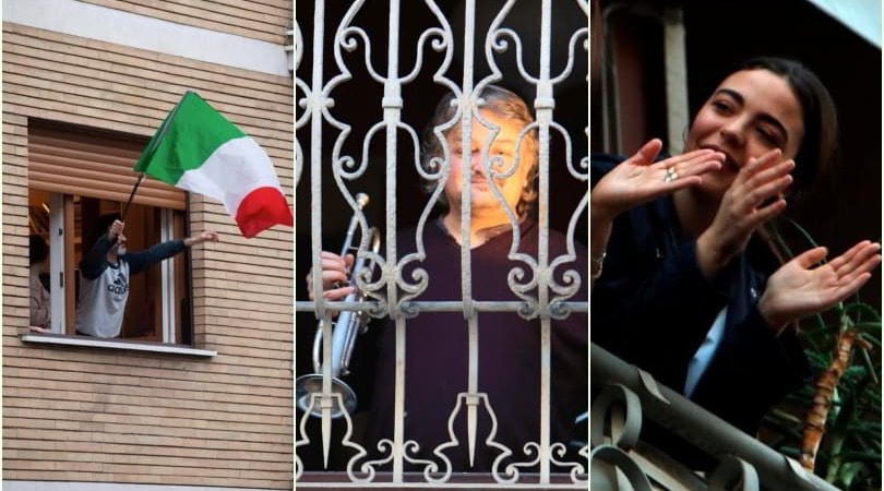Coronavirus, il flash mob in tutta Italia: tricolori, trombe e canti dai balconi