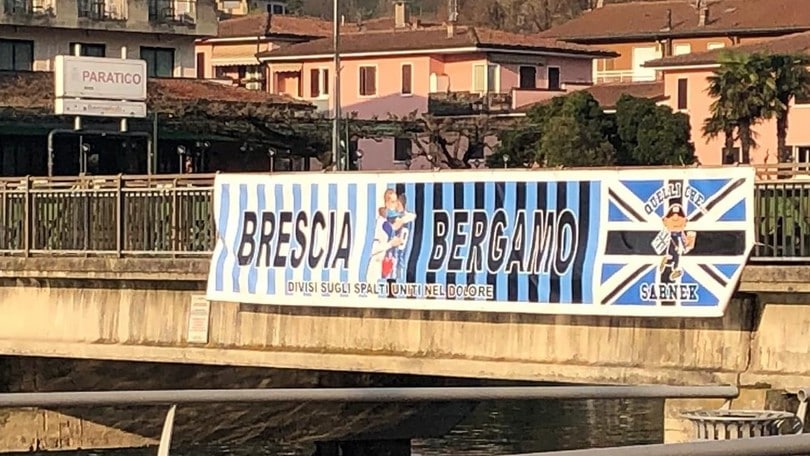 Coronavirus, distrutto lo striscione di solidarietà Atalanta-Brescia