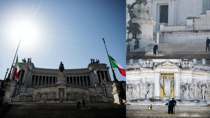 Coronavirus, all'Altare della Patria operazione di sanificazione