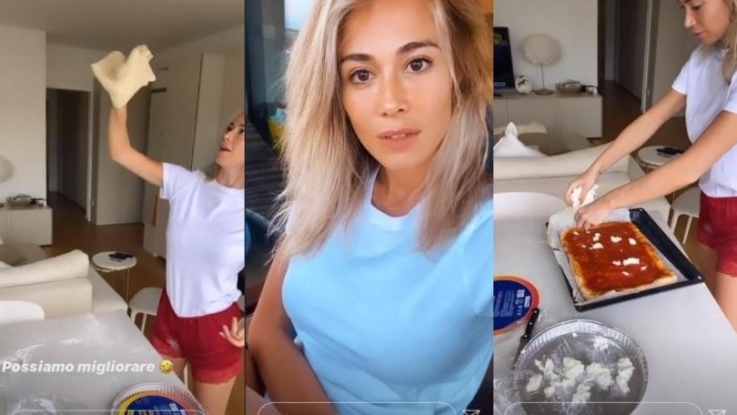 Diletta Leotta ai fornelli, prepara la pizza in attesa del calcio