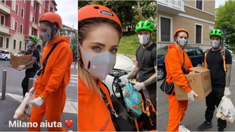 Chiara Ferragni e Fedez distribuiscono la spesa per le famiglie di Milano
