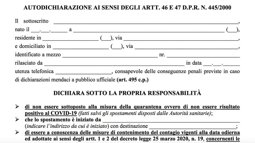 Autocertificazione Fase 2: c'è una modifica