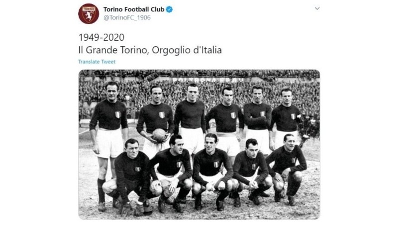 Torino, il ricordo di Superga: "1949-2020, Orgoglio d'Italia"