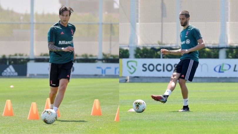 Juve, Bentancur e Bernardeschi in campo con il pallone