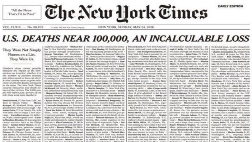 Il New York Times pubblica i nomi di mille vittime di Coronavirus