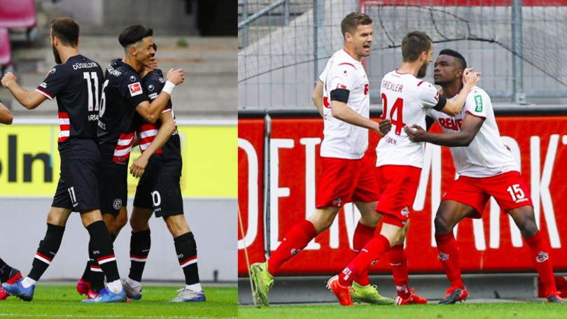 Bundesliga, abbracci dopo i gol in Colonia-Dusseldorf