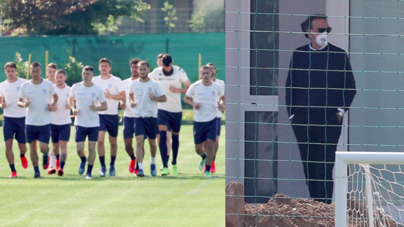 Cellino con la mascherina agli allenamenti del Brescia