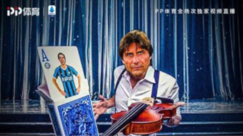 Tonali con la maglia dell'Inter nella locandina della tv di Suning
