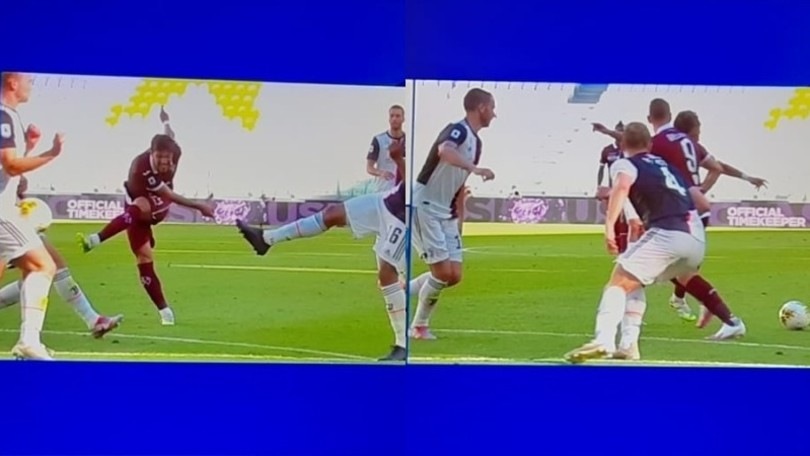 Juve-Torino, il fallo di mano di De Ligt per il rigore di Belotti