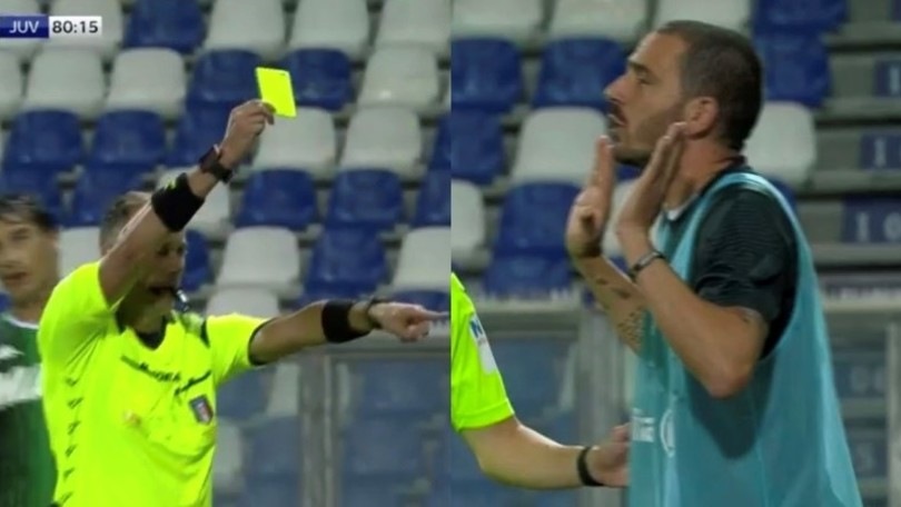 Sassuolo-Juve, Bonucci discute con Peluso e viene ammonito in panchina
