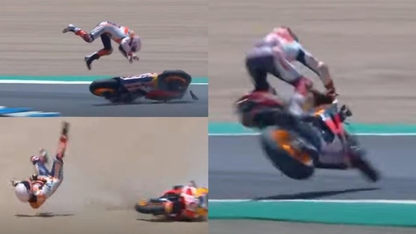 Marquez, che volo nel Gp di Spagna! E l'omero va ko