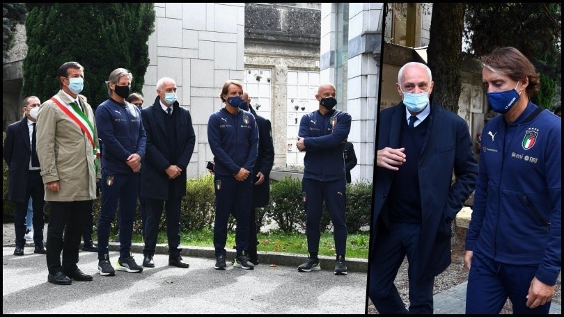 Mancini e Vialli al cimitero di Bergamo per omaggiare le vittime del Coronavirus