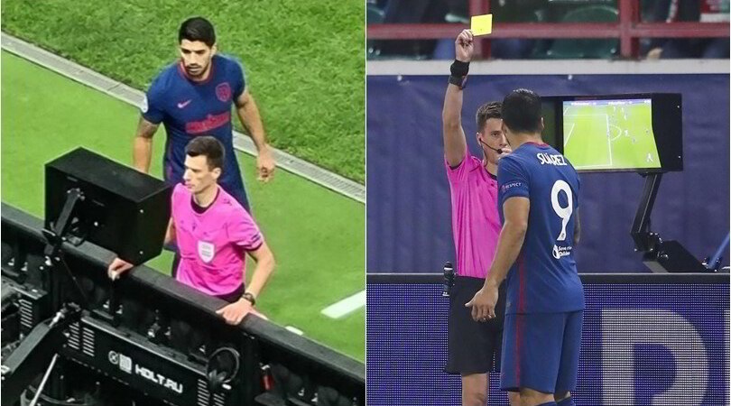 Suarez sbircia, l'arbitro lo ammonisce