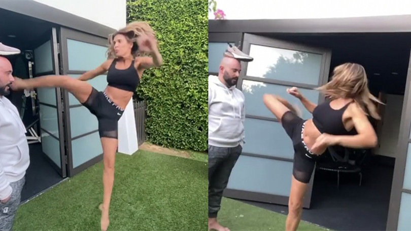 Elisabetta Canalis come Chuck Norris... ma colpisce l'amico!