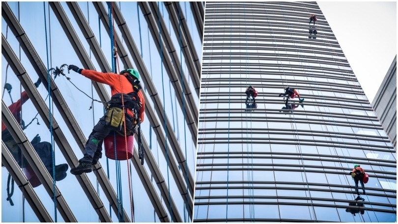 La Torre Unicredit di Milano pulita da uno staff di "alpinisti"