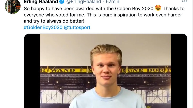 Haaland: «Grazie per il Golden Boy, cercherò di fare anche meglio»