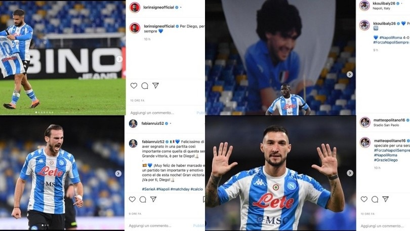 Napoli, 4-0 alla Roma dedicato a Maradona: le reazioni social