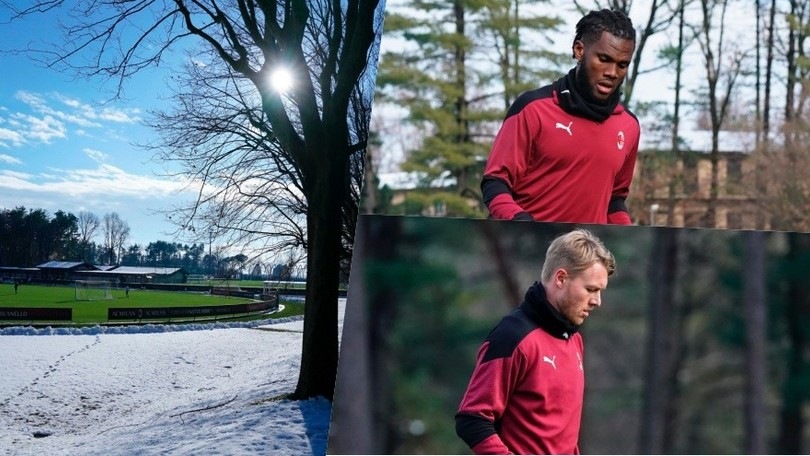 Milan, allenamento con la neve: Pioli ritrova Kessie e Kjaer
