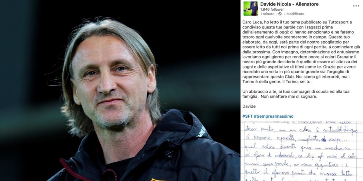 L'emozionante tema di un bambino declamato da Nicola ai giocatori del Toro