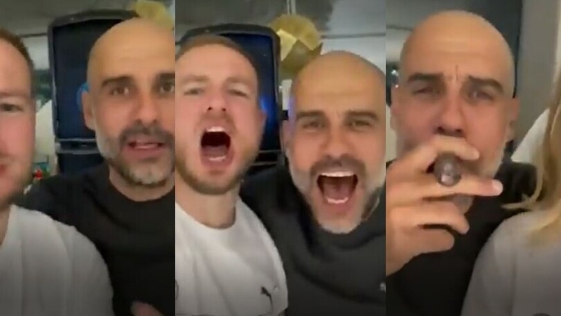Guardiola canta gli Oasis e fuma un sigaro per festeggiare il titolo