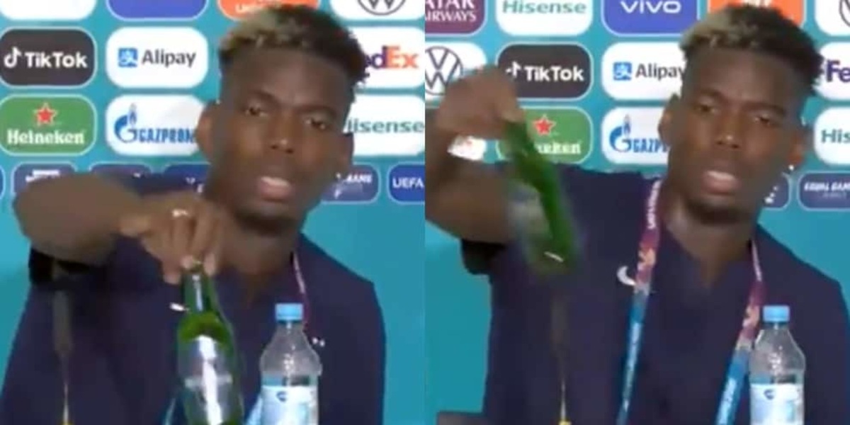 Pogba "imita" Ronaldo: via la birra in conferenza