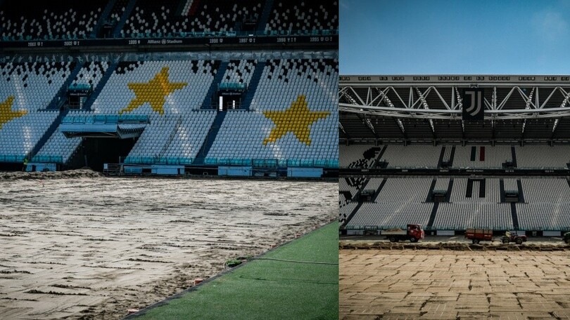 Juve, nuovo terreno di gioco: lavori in corso all'Allianz Stadium