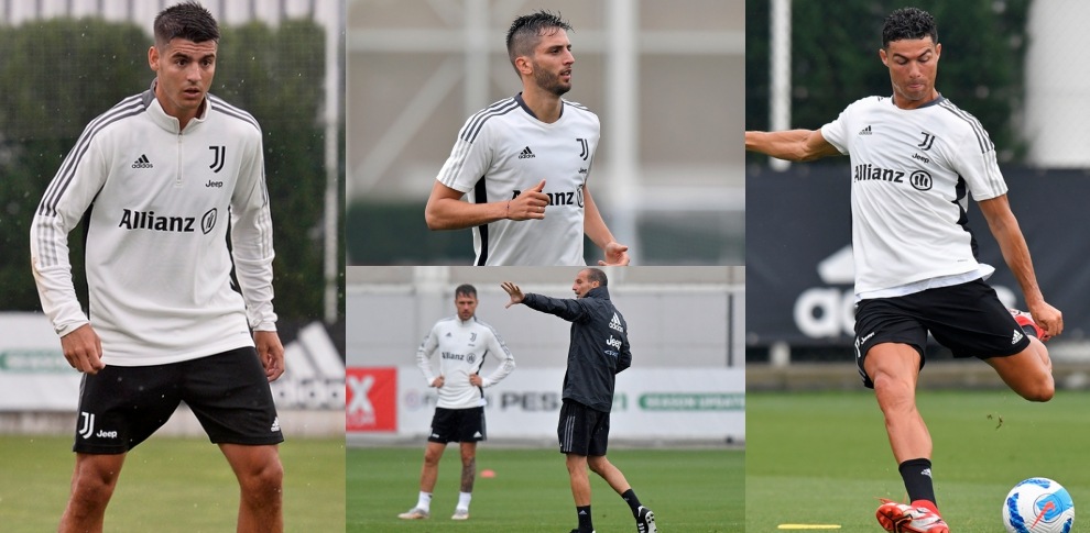 Juve, alla Continassa si lavora sotto la pioggia. In gruppo anche Morata e Bentancur