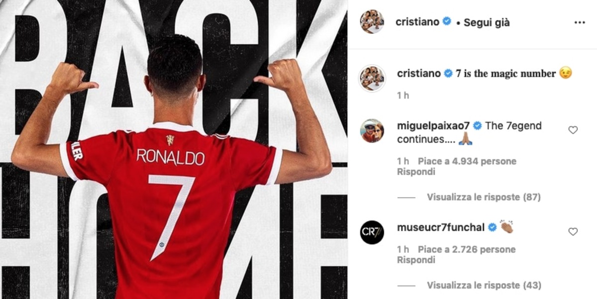 Ronaldo esulta sui social: "Il 7 è un numero magico"