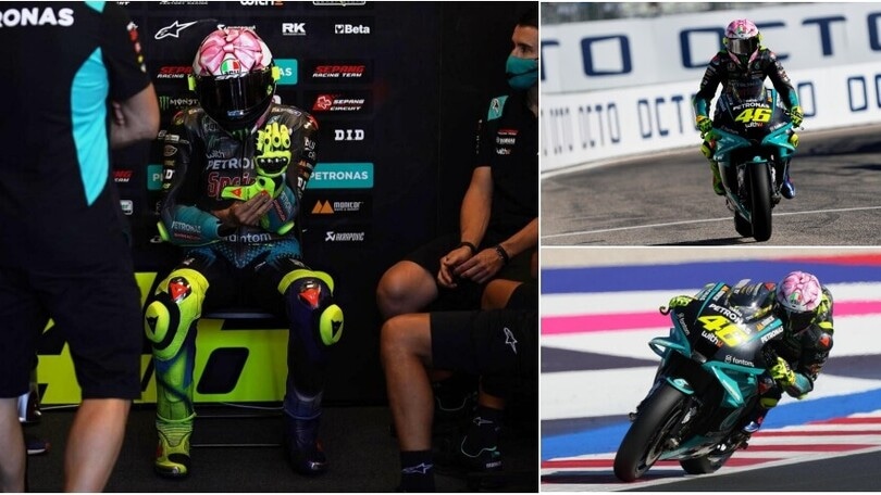 Valentino Rossi, fiocco rosa sul casco a Misano per la bimba in arrivo