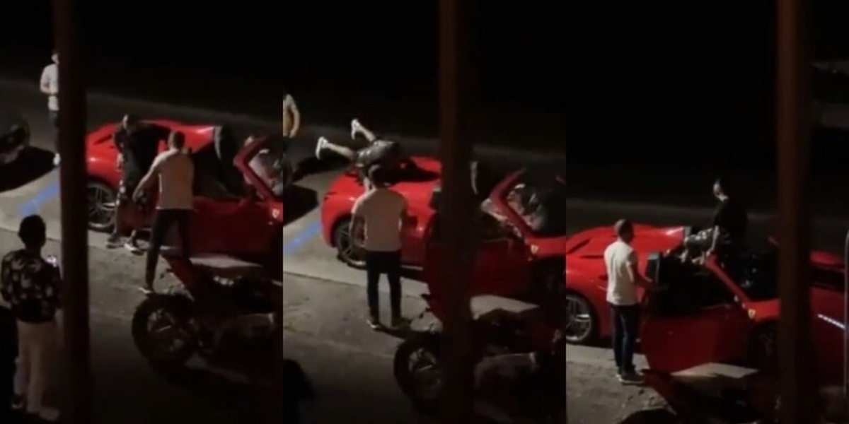 Vidal ci ricasca: finisce a gambe all'aria sul cofano della sua Ferrari VIDEO