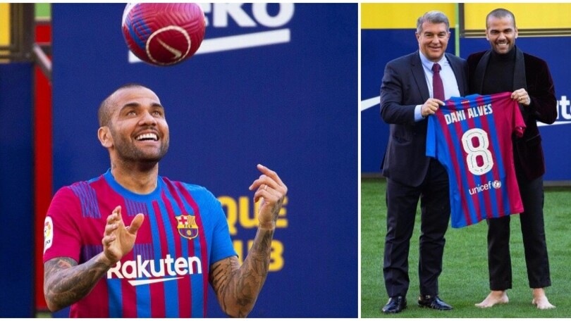 Dani Alves torna a Barcellona: sorrisi e palleggi a piedi nudi