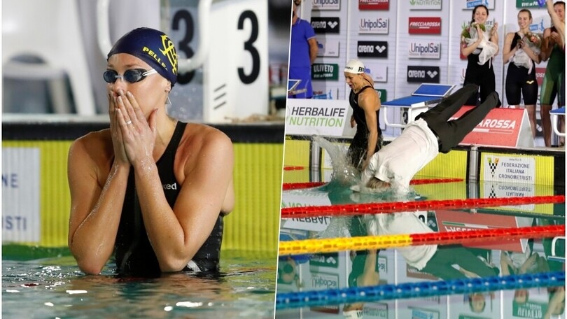 L'addio della Pellegrini: applausi, lacrime e tuffo di Malagò vestito