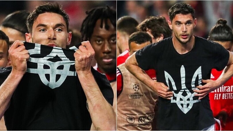 Yaremchuk, esultanza per l'Ucraina dopo la rete del 2-2 in Benfica-Ajax