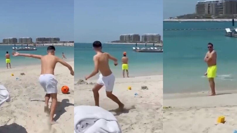 Tobias e il tiro alla Del Piero: preso in pieno papà Alex