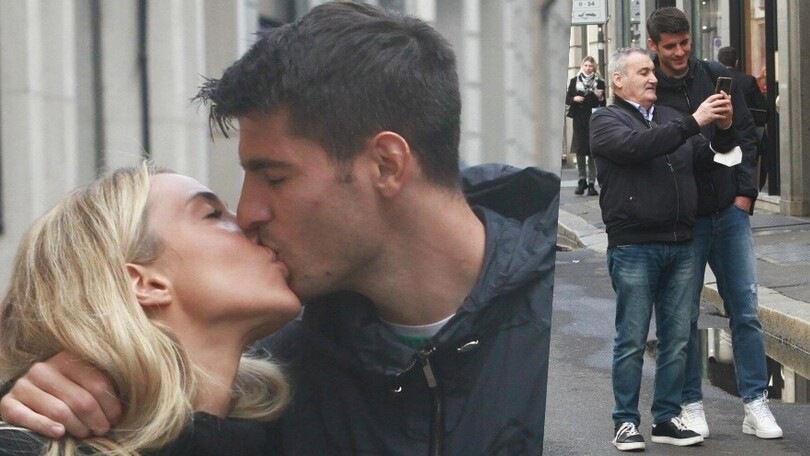 Morata a Milano con Alice: baci e shopping. I tifosi lo fermano per un selfie