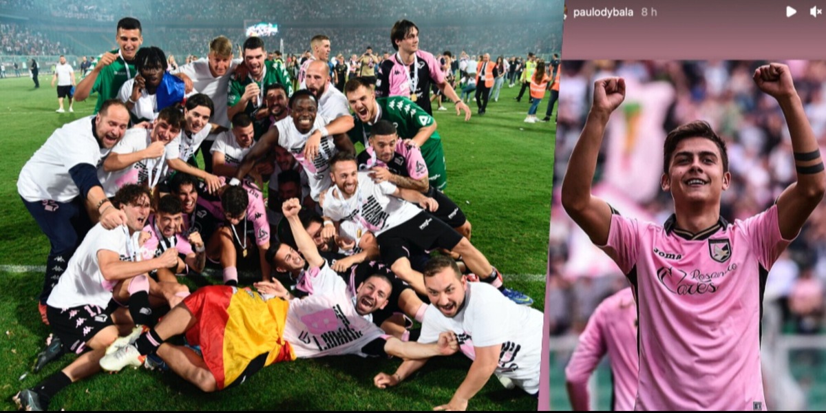 Dybala e Amauri fanno festa per il ritorno del Palermo in Serie B