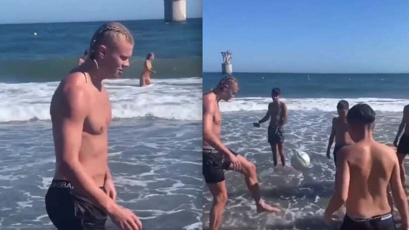 Sorpresa in spiaggia a Marbella: c'è Haaland che palleggia!