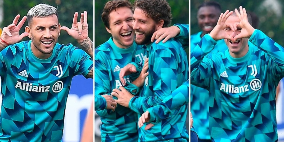 Juve, rifinitura Champions: i sorrisi di Chiesa, le facce e le esultanze