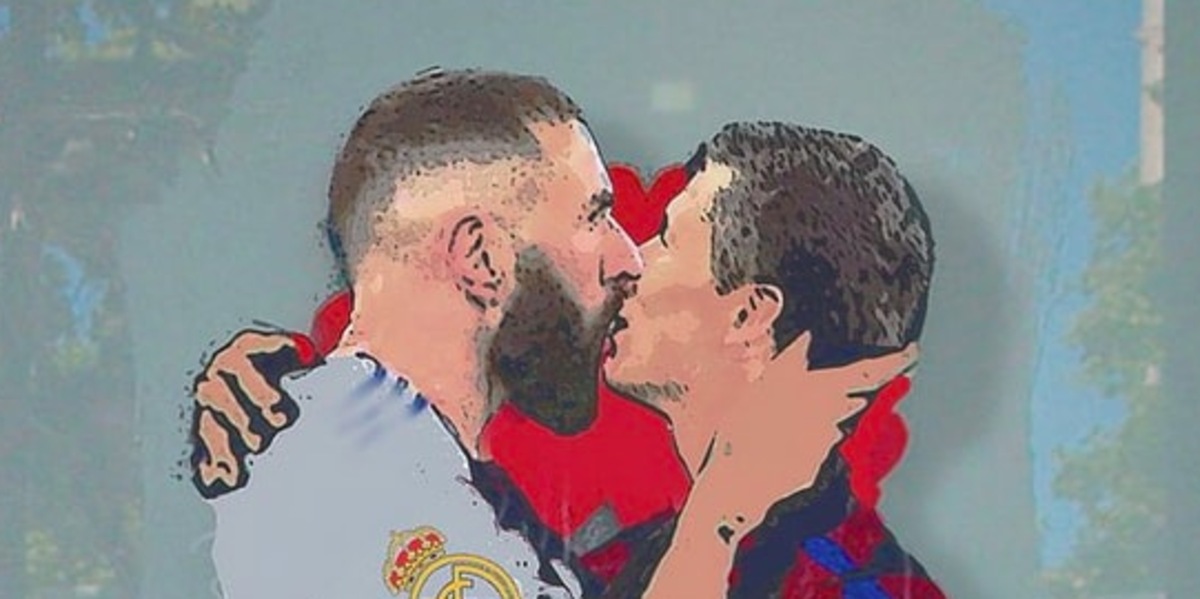 Real Madrid-Barcellona, il murales del bacio tra Benzema e Lewandowski