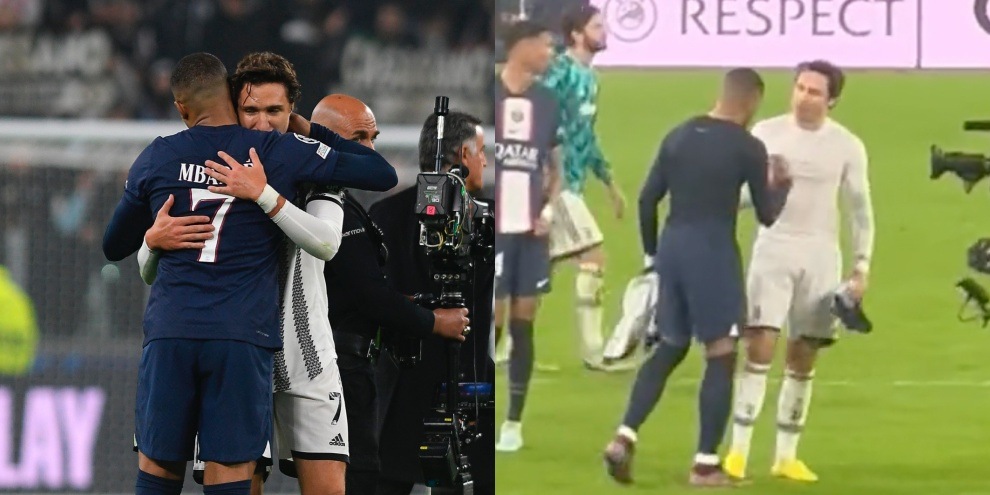 Chiesa e Mbappé: grande abbraccio nel finale di Juve-Psg