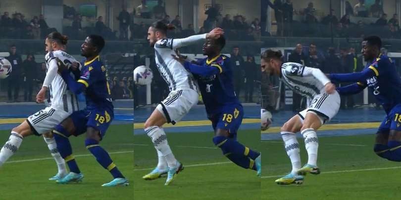 Verona-Juve che sport è? Rabiot buttato fuori dal campo, tutto ok per l'arbitro