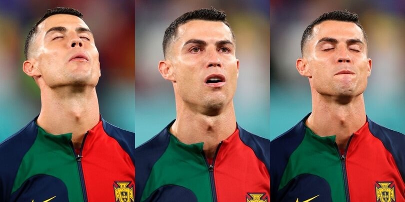 Cristiano Ronaldo in lacrime durante l'inno del Portogallo