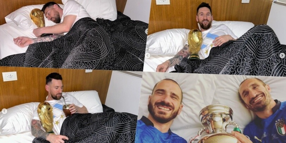 Messi come Bonucci e Chiellini: la foto a letto con la Coppa diventa virale