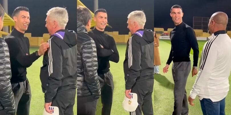 Cristiano Ronaldo all'allenamento del Real Madrid: abbracci con Ancelotti e Roberto Carlos