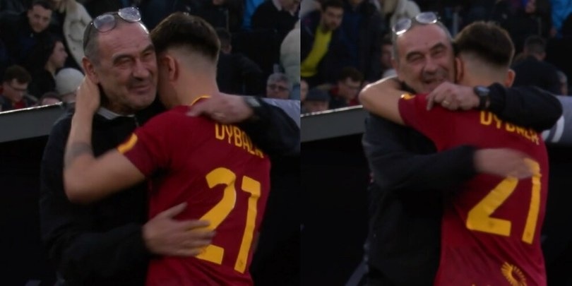 Dybala, l'emozionante abbraccio con Sarri prima di Lazio-Roma