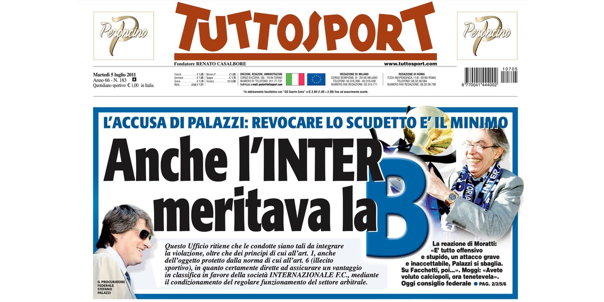 Calciopoli, Palazzi: l'Inter 2006 meritava la B, non lo scudetto