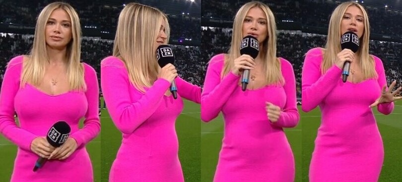 Diletta Leotta, pancino e look super colorato per Juventus-Napoli