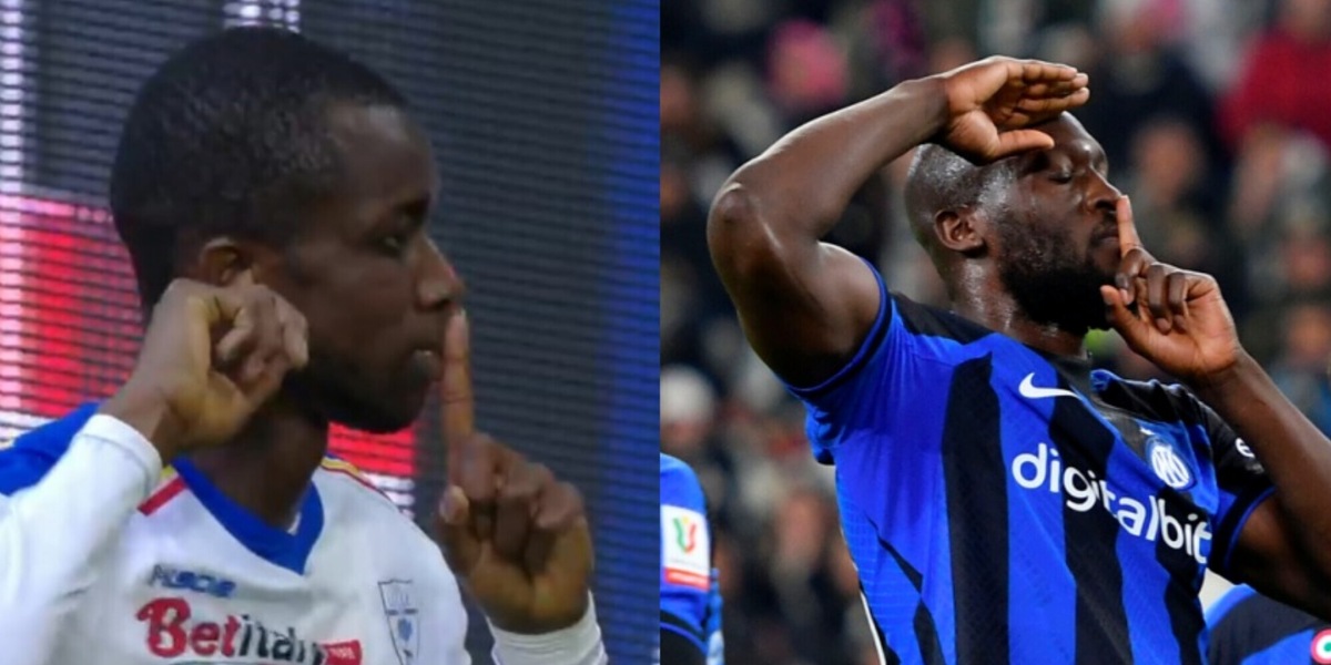 Ceesay come Lukaku dopo il gol dell'1-1 in Juve-Lecce